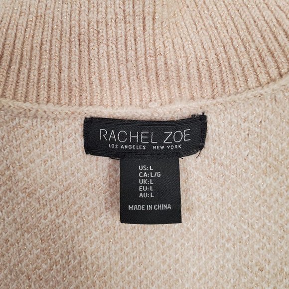 Rachel Zoe Size L Sweater Wool Blend Metallic Sparkle Mock Neck Thick Knit Tan - Picture 6 of 6